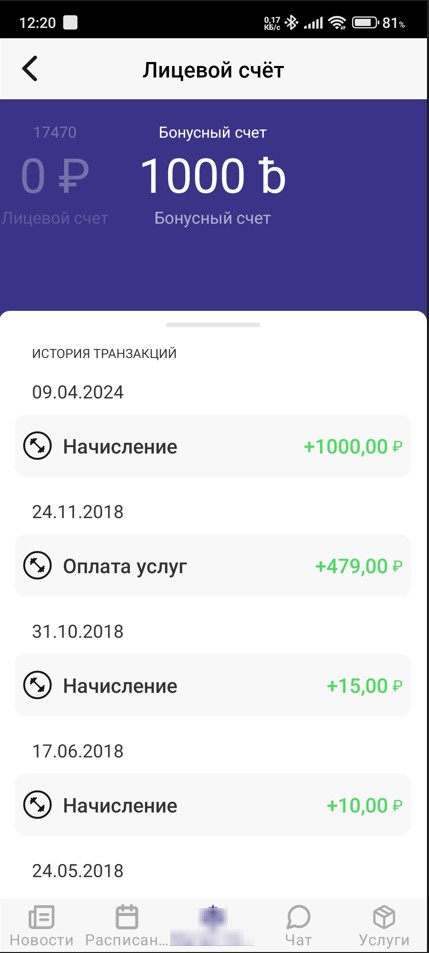 История по бонусному счёту