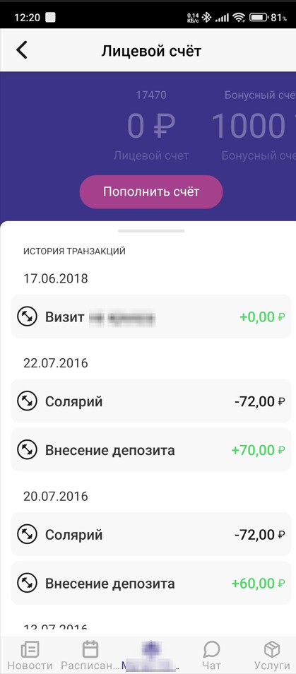 История по лицевому счёту
